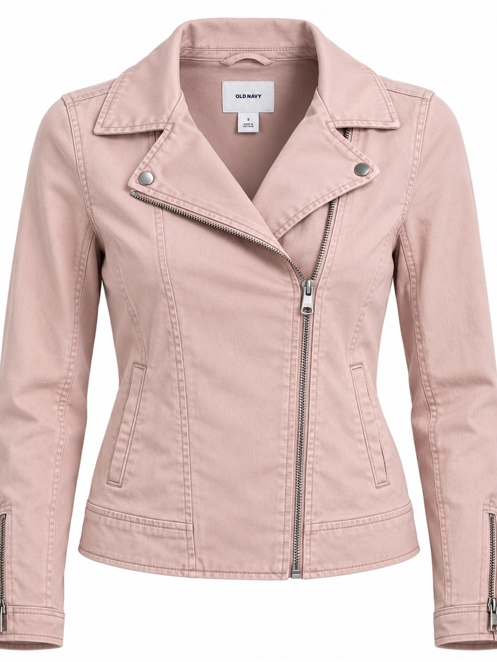 Old Navy Dusty Blush Pink Asymmetrical Jean Moto Jacket